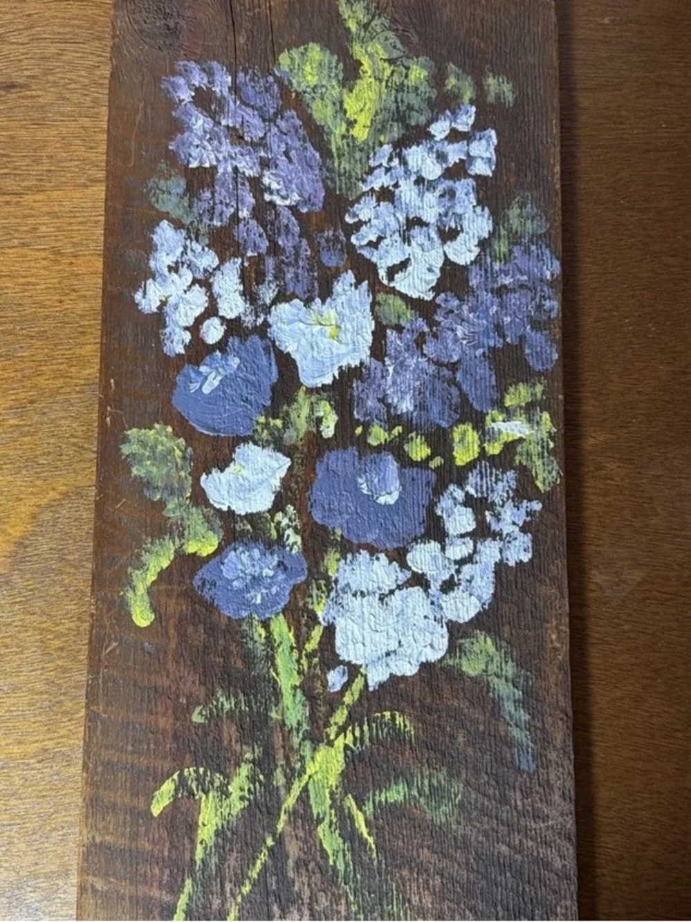 Hand-Painted Blue Floral Wall Art on Wood